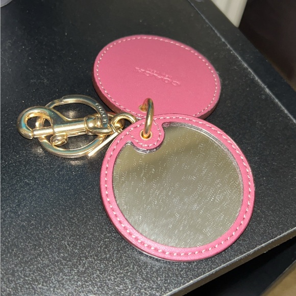 Coach Pink Leather Bag Charm with Mirror, Signature Canvas - Picture 1 of 5